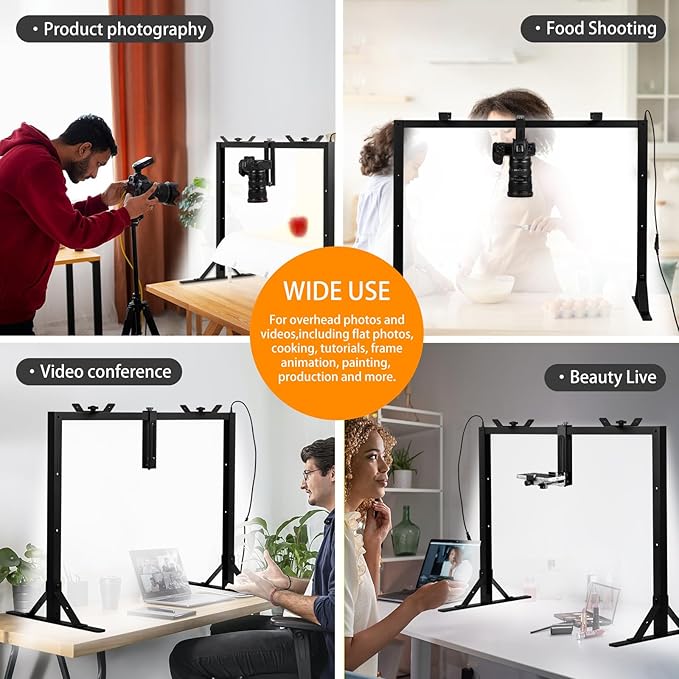 Overhead Camera Mount with Light LED 5600K Continuous -Top-Down Shooting Desk - Image 8