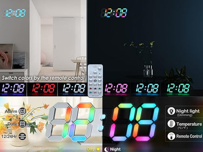KOSUMOSU Wall Clock Neon Digital Clock 3D LED Desk Clock Large Display 9.7" RGB - Image 2