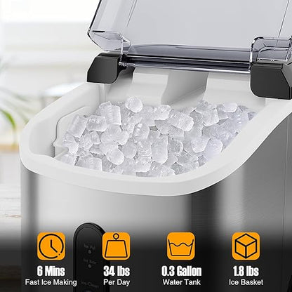 COSTWAY Nugget Countertop Ice Maker, Ready in 6 Mins, 34 lbs/24H, Ice Machine - Image 3