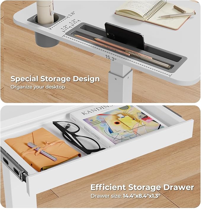 Mobile Standing Desk with Drawer, Portable Laptop Cart on Wheels, Height - Image 4
