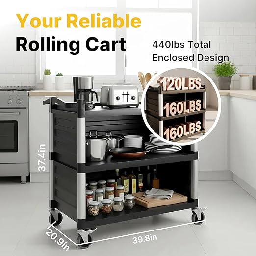 NorthSky Select Dual-Handle Utility Service Cart, 3 Shelves, 440 lb. Capacity - Image 2