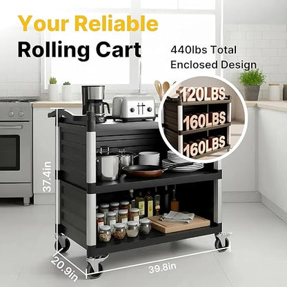 NorthSky Select Dual-Handle Utility Service Cart, 3 Shelves, 440 lb. Capacity - Image 2