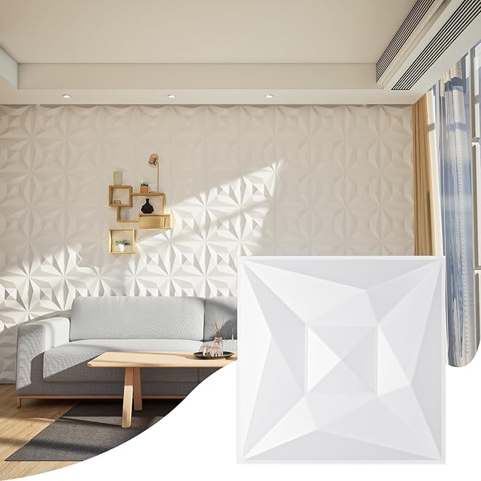 Greymond White PVC 3D Wall Panels, 33 Pack 11.8''x11.8''Geometric Design - Image 7