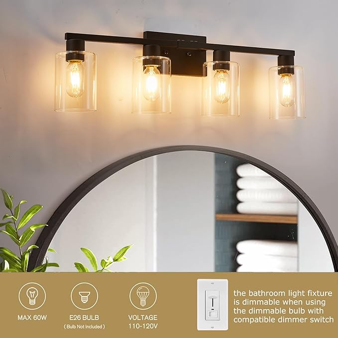 SOPEAS 4 Light Bathroom Vanity Light Fixtures, Bathroom Lighting Fixtures Over - Image 2
