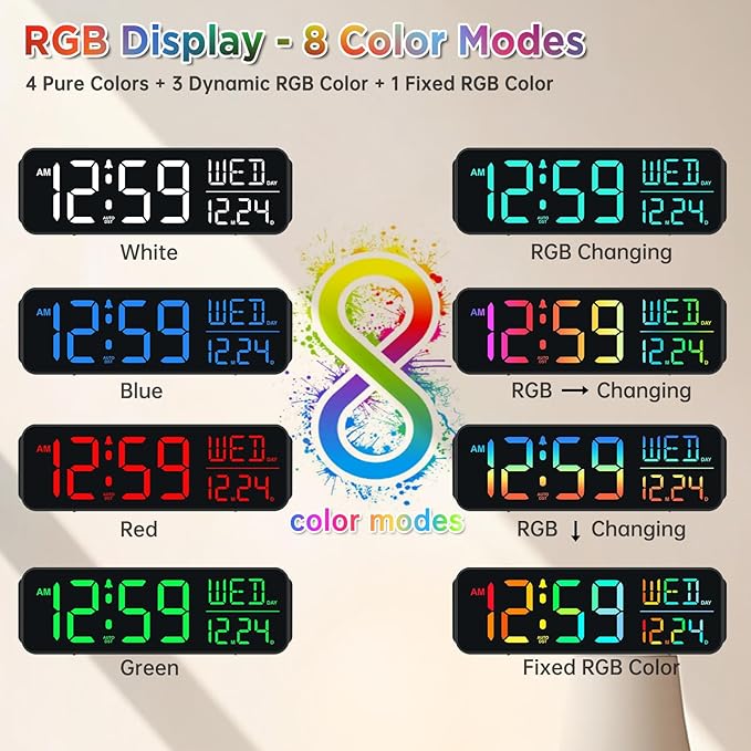 Peakeep Digital Alarm Clock for Bedrooms, Date Day of Week Large Display - Image 3