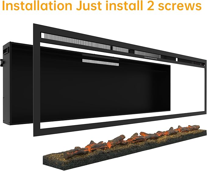 60" Electric Fireplace, Ultra-Thin Recessed/Wall Mounted Electric Fireplace - Image 7