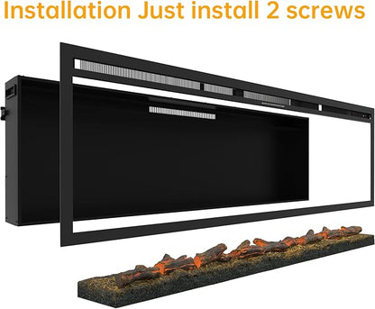 60" Electric Fireplace, Ultra-Thin Recessed/Wall Mounted Electric Fireplace - Image 7