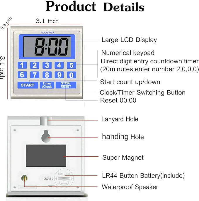 NUOSWEK Digital Timer Waterproof Shower Timer Shower Clock Direct Digit Entry - Image 4