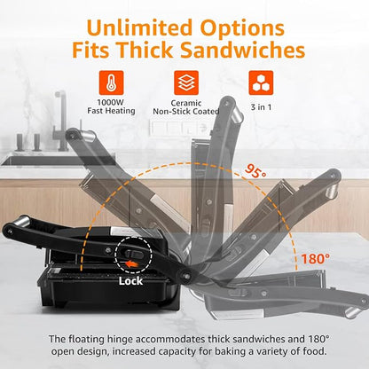 Panini Press Grill, Aigostar 1000W Sandwich Maker - Image 4
