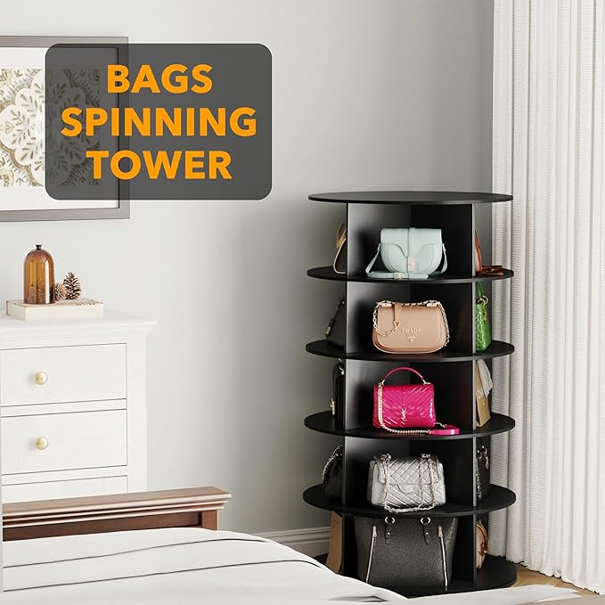 SpaceAid 5 Tier Rotating Shoe Rack Tower, Spinning Shoe Display Lazy Susan - Image 5