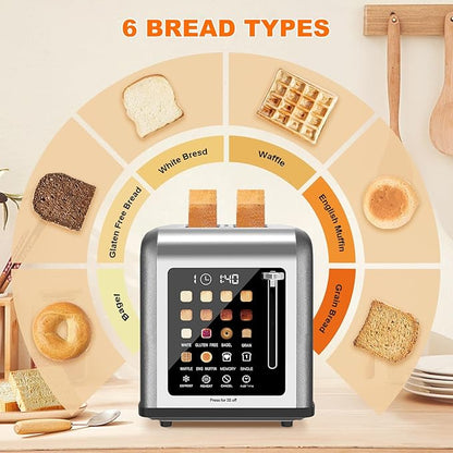 2 Slice Toaster Touch Screen, Stainless Steel Toasters Digital Timer 2 Slot - Image 6