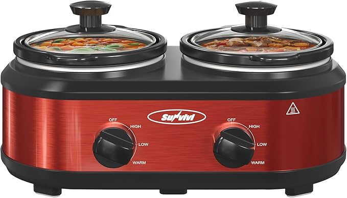 Sunvivi Double Slow Cooker, 2 Pot Small Mini Crock Buffet Servers and Warmer by WeGetLife