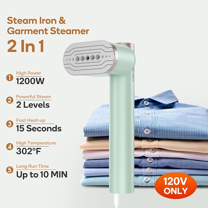 Newbealer Steamer for Clothes, 1200W Portable Steam Iron, 2 Steam Levels - Image 2