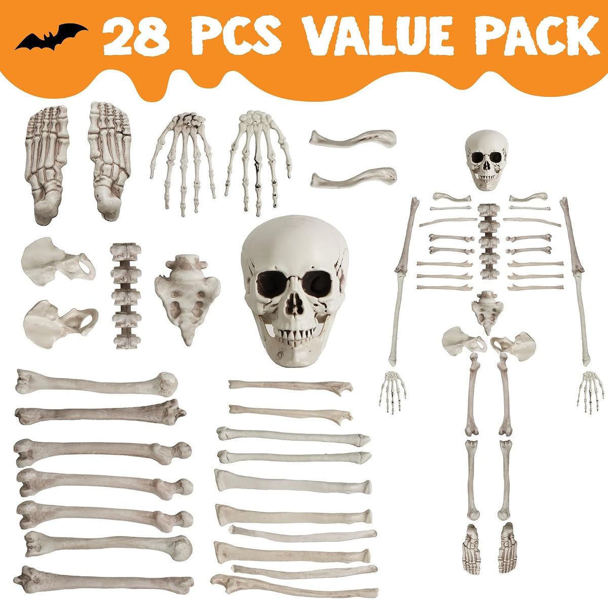 JOYIN 28 PCS Halloween Decorations Skeleton Bones and Skull Kit, Indoor Outdo...