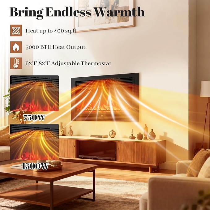 Giantex 33" Electric Fireplace Insert, Wall Recessed/Mounted, Freestanding - Image 3
