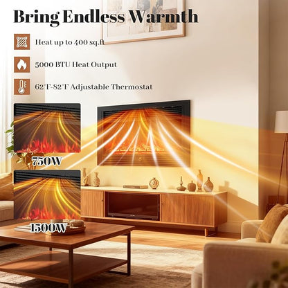 Giantex 33" Electric Fireplace Insert, Wall Recessed/Mounted, Freestanding - Image 3