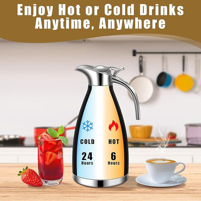 Uiifan 2 Pcs 68 oz Thermal Coffee Carafe Insulated Stainless Steel Coffee Carafe - Image 4