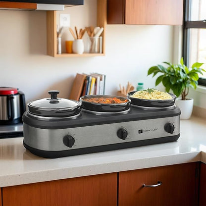 CULINARY CHEF, Triple Slow Cooker, Buffet Server 3 Pot, Food Warmer - Image 10