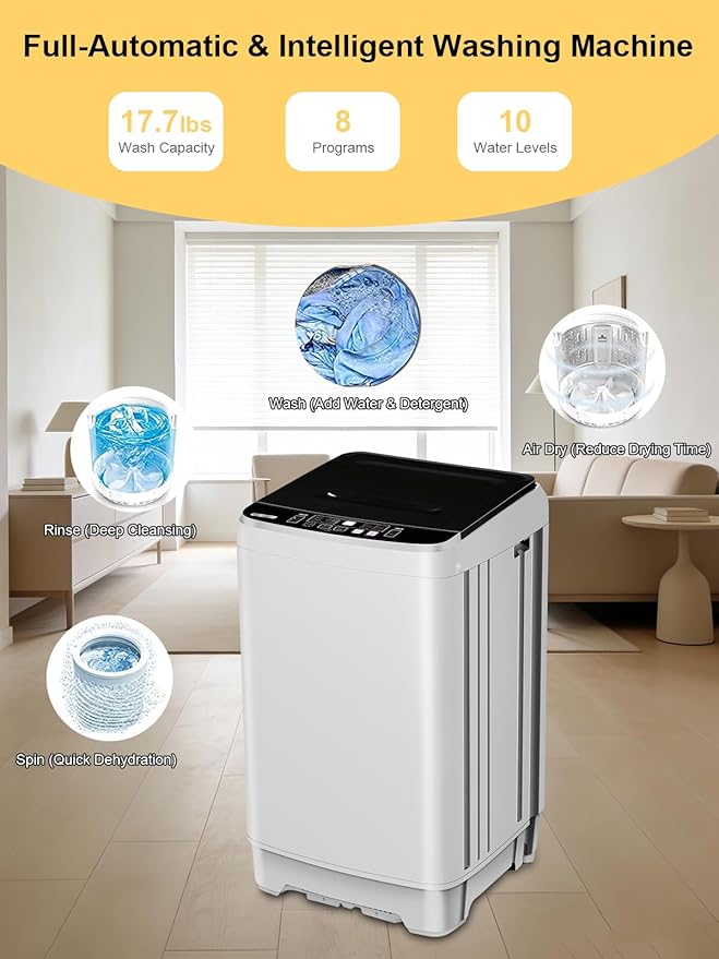 17.7 lbs Small Compact Portable Full-Automatic Washing Machine 10 Wash Program - Image 3