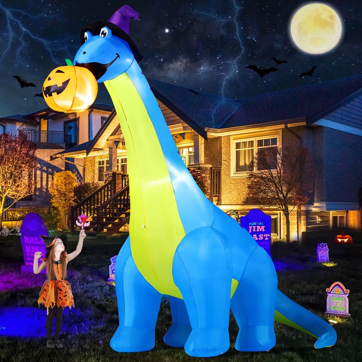 COMIN Halloween Inflatables 10 FT Dinosaurs Eating Pumpkin Decorations