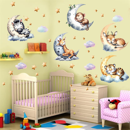 Jungle Animal Wall Decals for Nursery – Removable Safari Animal Stickers for Baby Room, Kids Bedroom & Playroom – Moon and Stars Animals Wall Art Decor for Boys and Girls