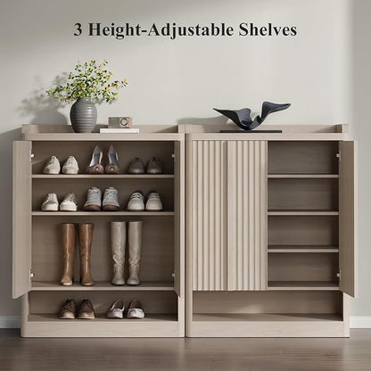 Fluted Shoe Cabinet, 25 Pair Shoe Storage Organizer Cabinet, Mid-Century Wooden - Image 4