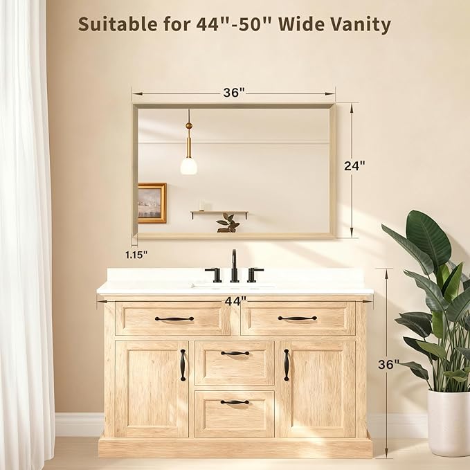 Oak Wood Effect Framed Wall Mirror, 24x36 Rectangle Mirror, 1/8" - Image 2