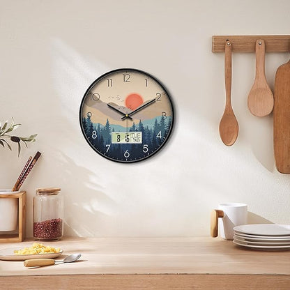 Silent Wall Clock with Day Week Temperature Wilderness with Sunset Non-ticking - Image 5