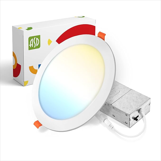 ASD 1 Pack 8 Inch LED Recessed Light 20W, 5 CCT 2700K-5000K CRI90+, IC Rated by ASDLightingCorporation