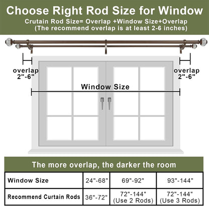 Double Curtain Rods 72 to 144 Inches(6-12 Feet) with Solid Aluminum Alloy Brackets, 1” Front and 5/8” Back Telescoping Drapery Rod for Windows, Heavy Duty Decorative Curtain Rods, Matte Silver