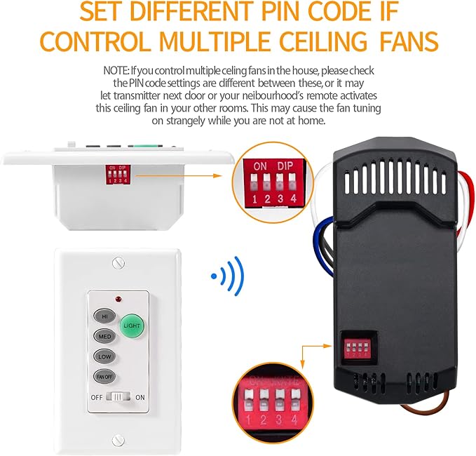 Humpptom Universal Ceiling Fan Remote Control, Ceiling Fan Wall Switch UC9050T - Image 2