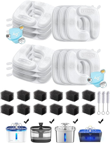 Veken Cat Water Fountain Filters, 12 Pack Replacement Filters & 12 Pack by Veken