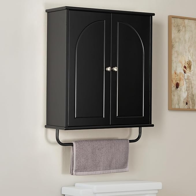 Bathroom Storage Cabinet with Adjustable Wood Shelves, Unique Arched Groove - Image 2