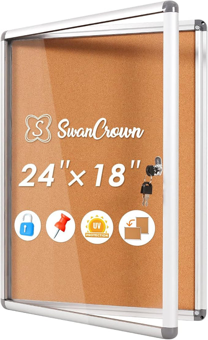 SWANCROWN Enclosed Bulletin Cork Board 24x18 in, Lockable Bulletin Board by SWANCROWN