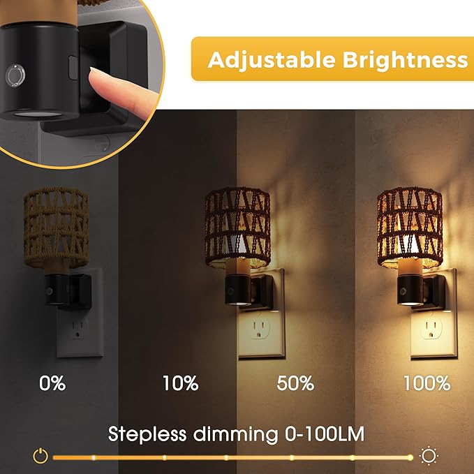 L LOHAS LED Night Lights Plug into Wall, Cylindrical Ironwork Boho Lampshade - Image 3