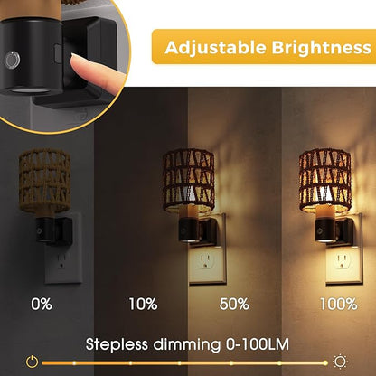 L LOHAS LED Night Lights Plug into Wall, Cylindrical Ironwork Boho Lampshade - Image 3