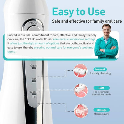COSLUS Water Dental Flosser Teeth Pick: Portable Cordless Oral Irrigator 300ML - Image 6