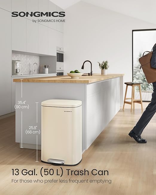 SONGMICS 13 Gallon Trash Can, Stainless Steel Kitchen Garbage Can, Recycling or - Image 2
