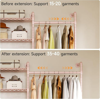 ONBRILL H3 Wall Mounted Closet System, Expandable Industrial Pipe Clothes Rack - Image 3