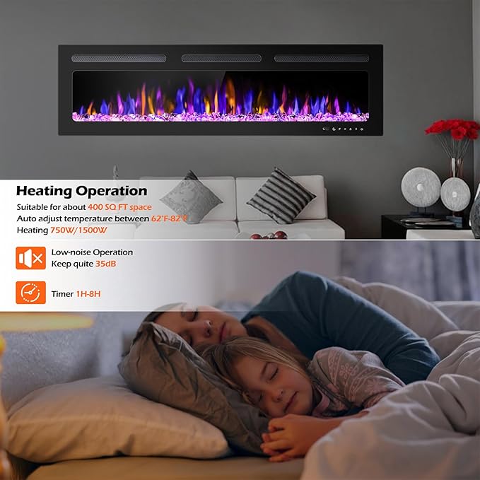 68" Electric Fireplace Wall Mounted and Recessed - Image 5