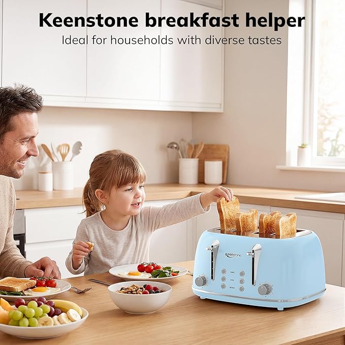 Keenstone Toaster 4 Slice, Retro Stainless Steel Wide Slot Toaster - Image 9