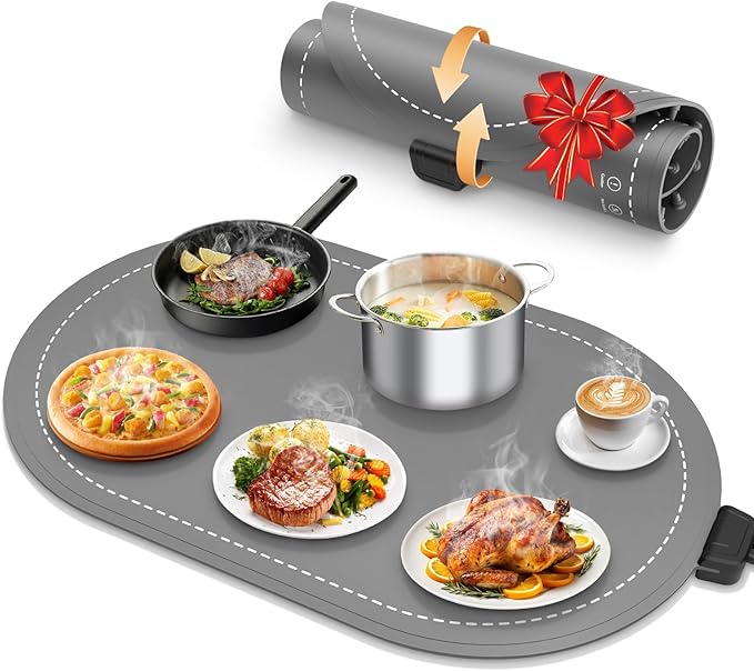 Warming Mat for Food with Adjustable Temperature Timer, 10S Fast Heating by seenlast
