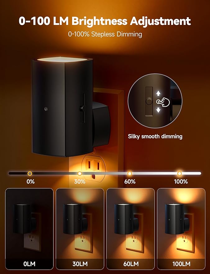 Brightown 2 Pack Black White Night Lights Plug into Wall, Modern Night Light - Image 2