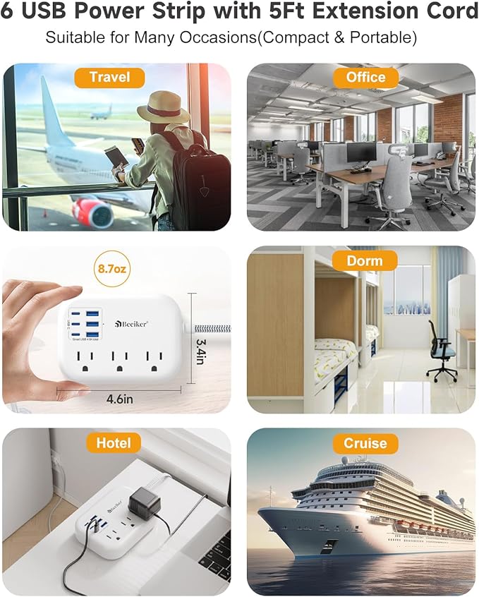 6 USB Power Strip- Travel Power Strip - Image 8