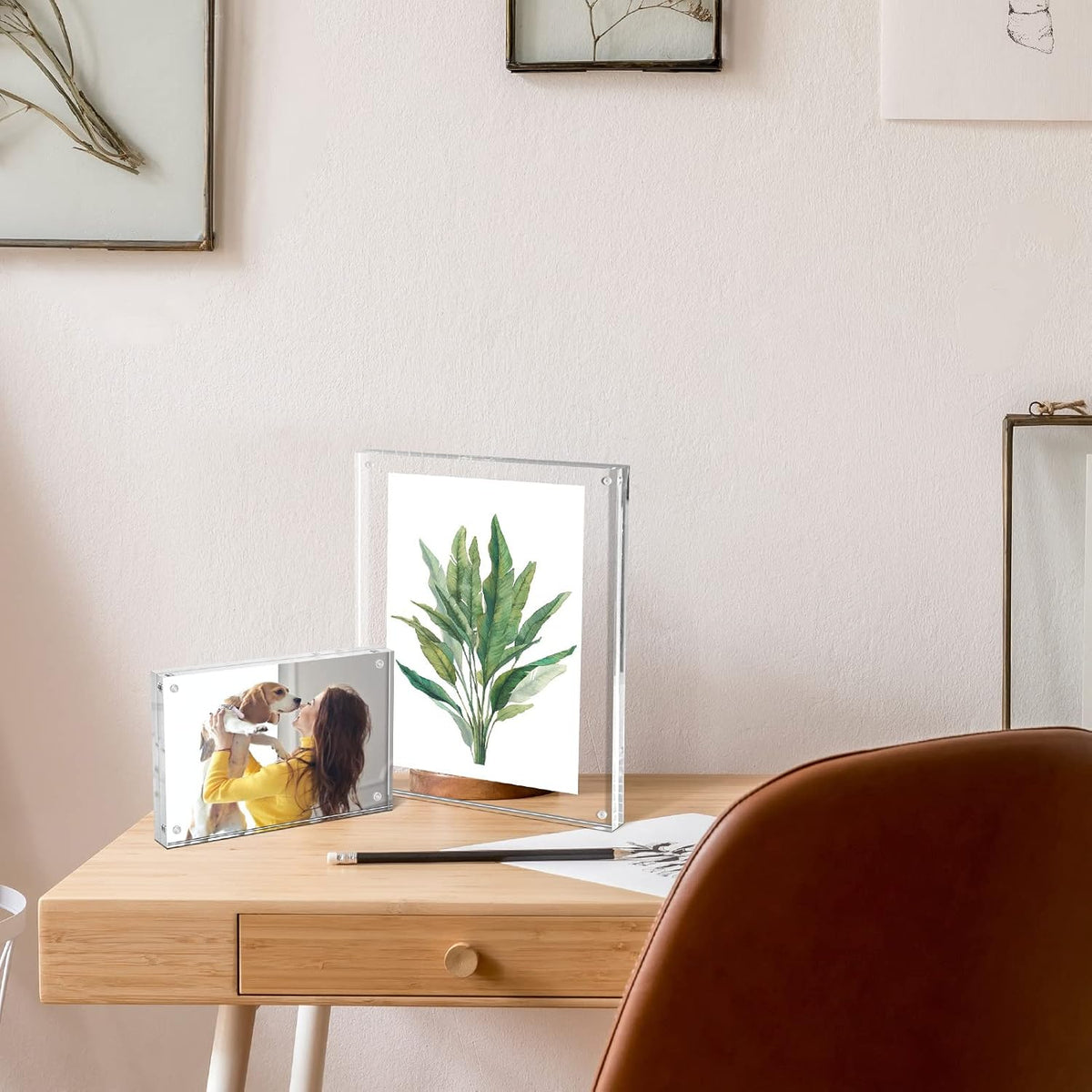 Syntrific 5x7 Acrylic Photo Frame 5Pack Premium Acrylic Photo Frame Magnetic Picture Frames Clear | Clear Lucite Frames, Stand on Desk, Horizontal and Vertical, Frameless, Floating Effect Photo Display