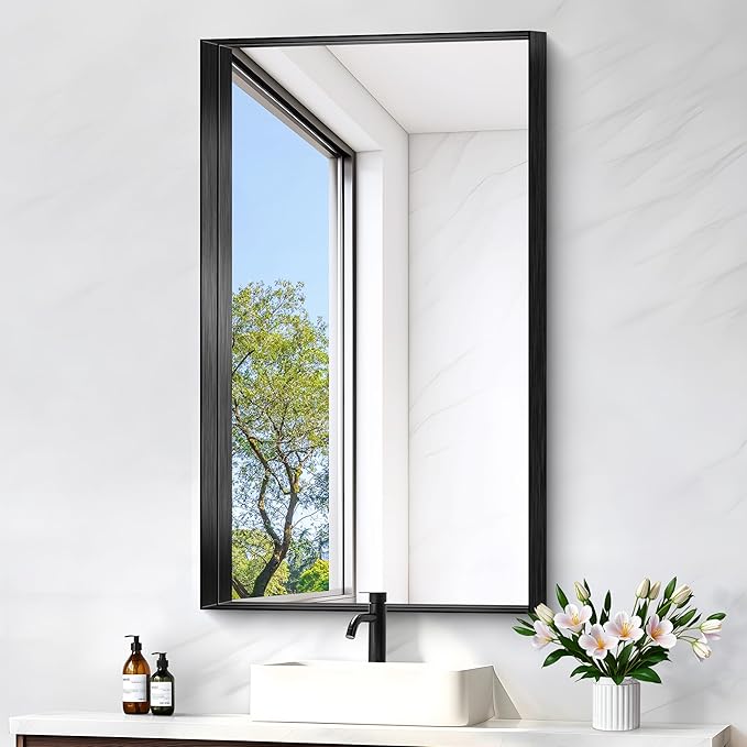 Black Bathroom Mirror, 40x24 Inch Rectangular Framed Mirror, Large Wall Mounted by Unknown