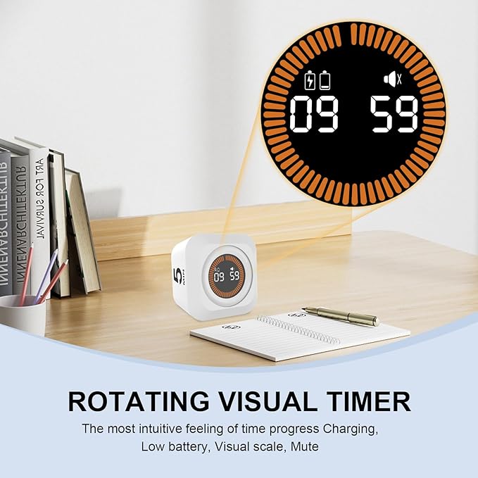 Rotating Cube Pomodoro Timer 5, 50 Min Preset + Custom Countdown, Desk - Image 4