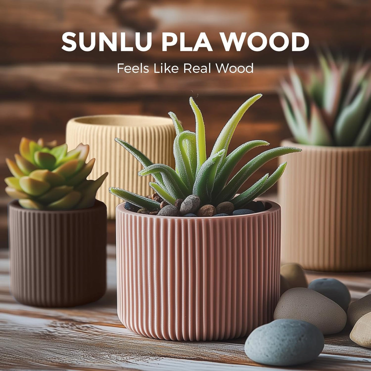SUNLU Real Wood Fiber PLA Filament 1.75mm, 250g Spool, 4 Rolls Bundle