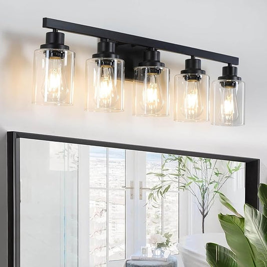 DIKAIDA 5-Light Black Bathroom Vanity Light, Modern Vanity Lighting Fixture by DIKAIDALights