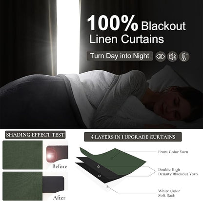 Blackout Curtains 95 Inches Long, Light Blocking Vintage Dark Green Curtains - Image 2